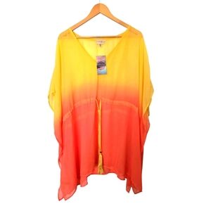 NWT Beaches & Boho Yellow and Orange Ombre Kaftan Swimsuit Cover Size 3x/4x